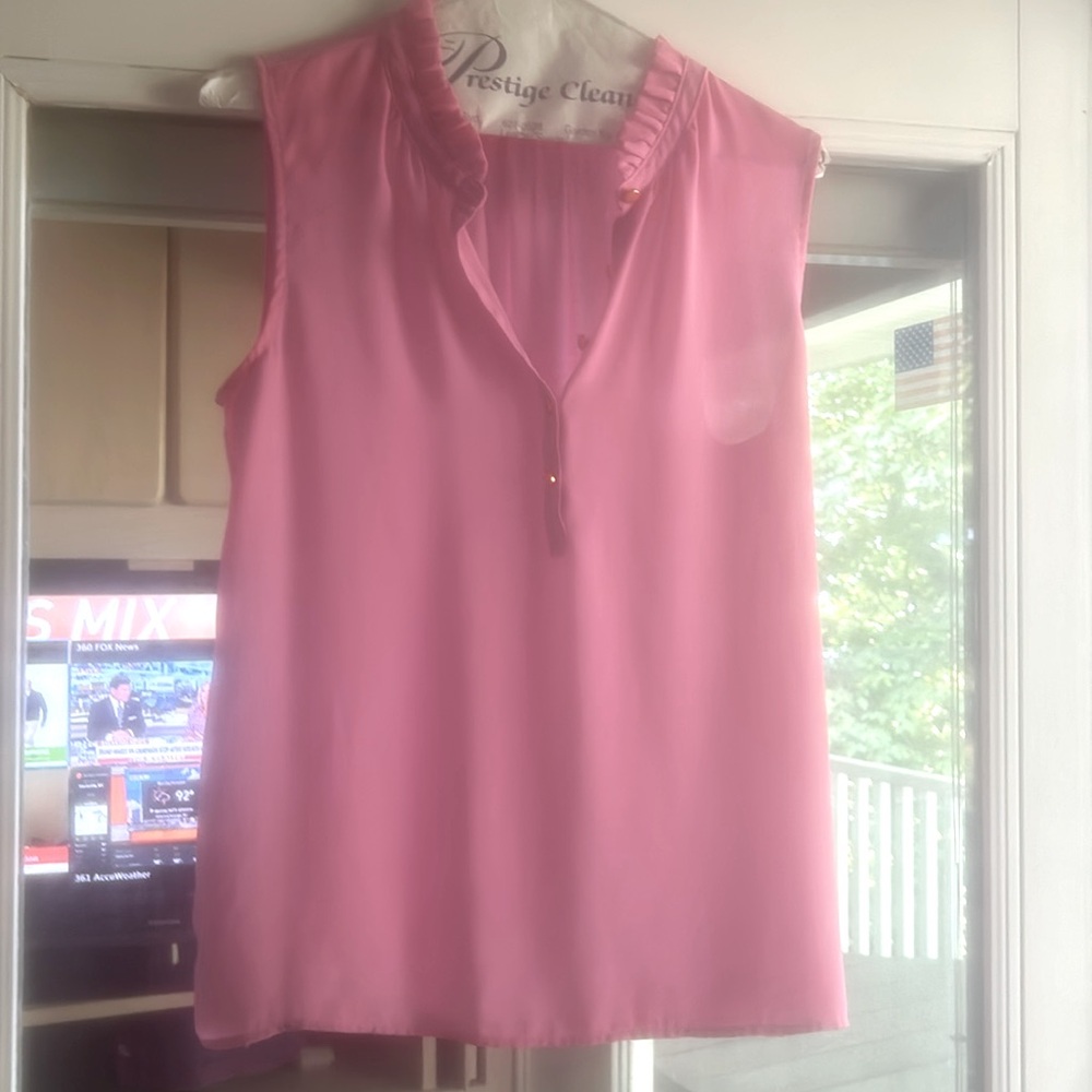 Ann Taylor sleeveless mixed media top gold buttons